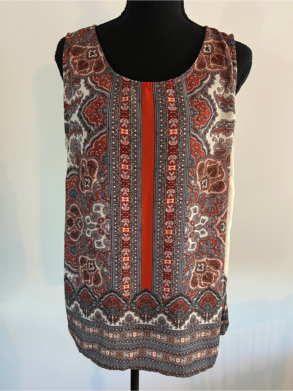 Paisley-Print Sleeveless Camisole in Rust Red